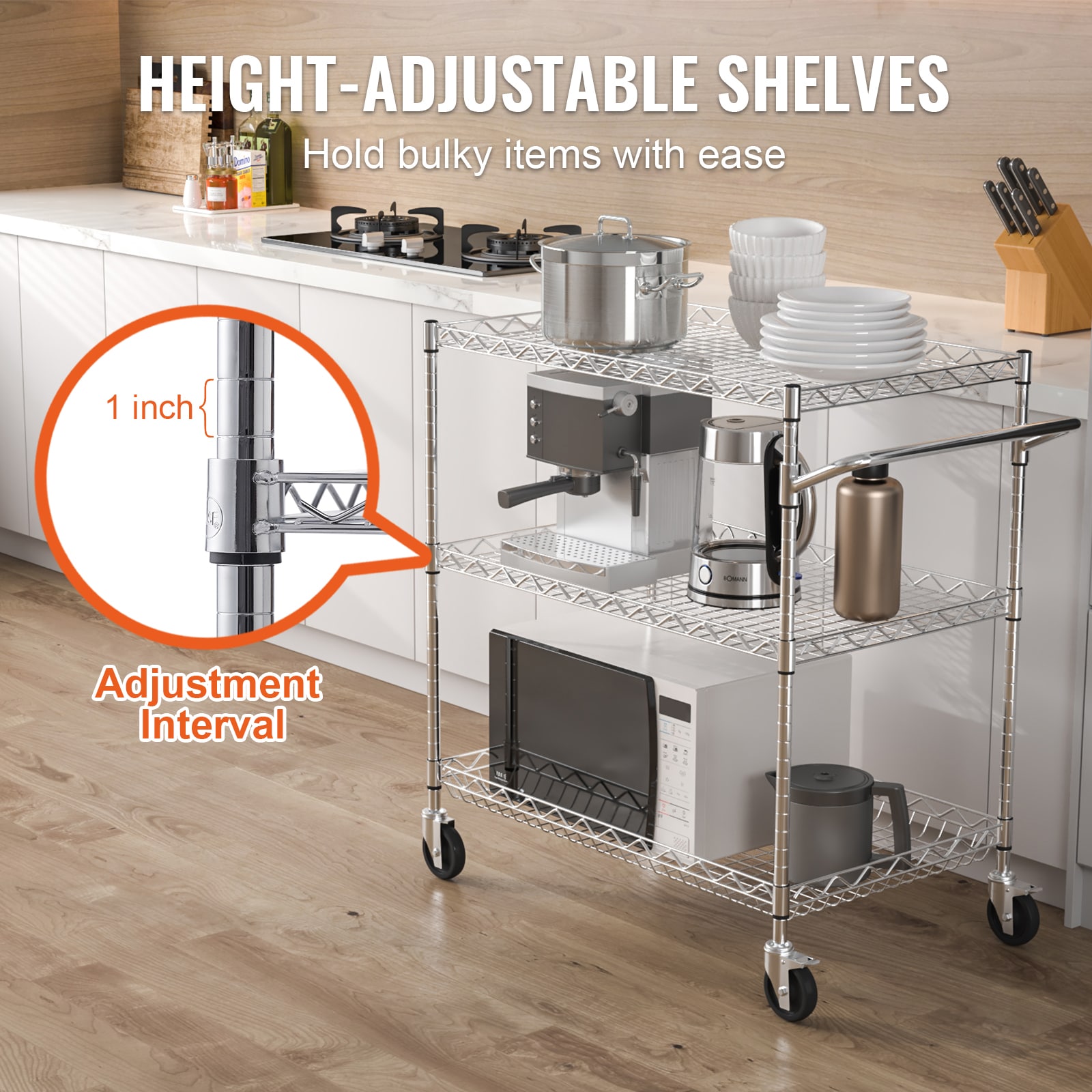 3-tier Rolling Utility Cart With 6 Hooks For Garden And Home_voghion.com